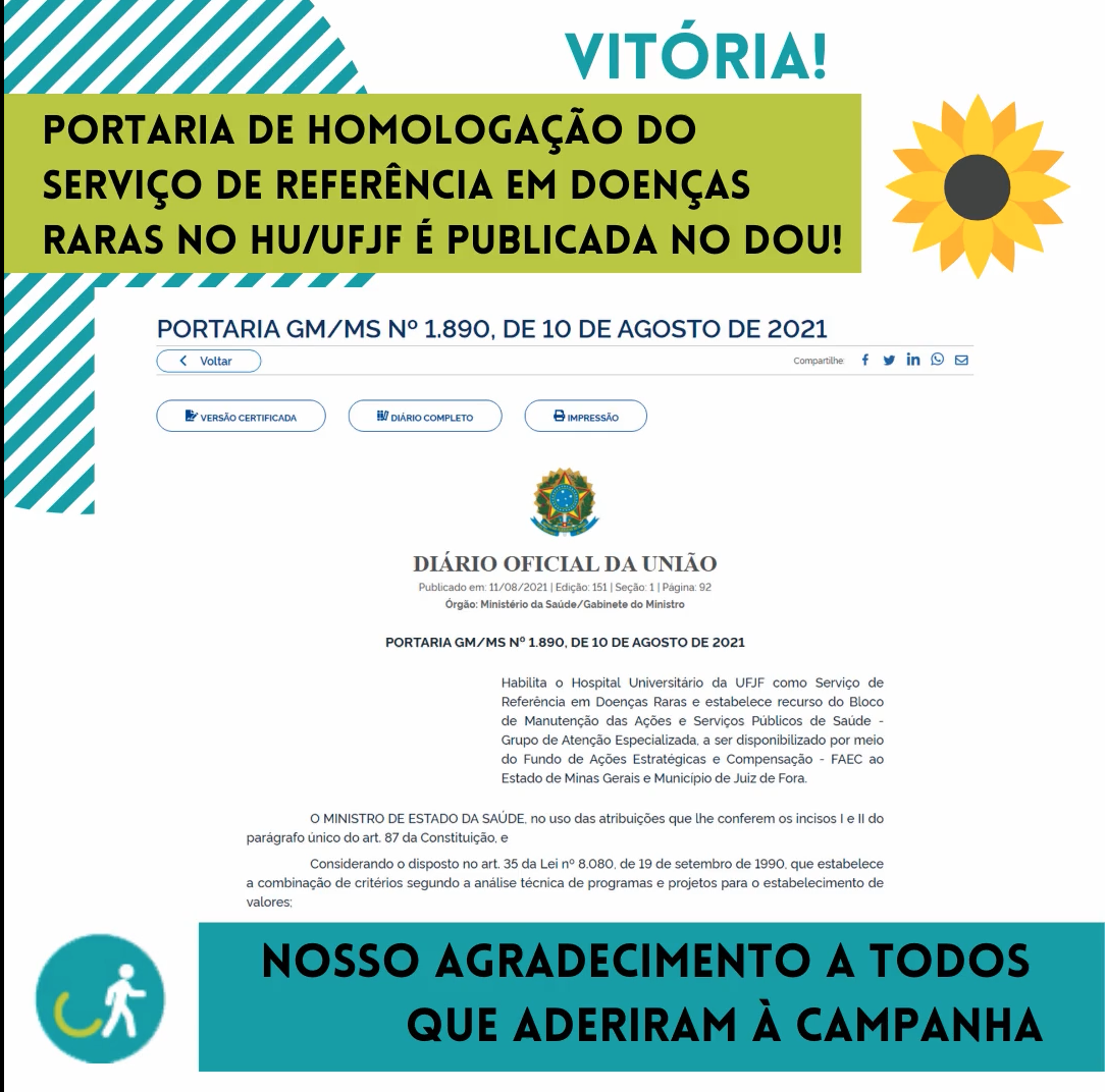 Vitória! Conseguimos a publicação da homologação do Serviço de Referência em Doenças Raras na cidade de Juiz de Fora-MG